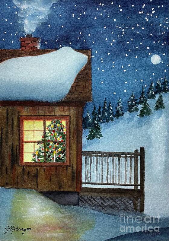 Christmas Art Print featuring the painting A Christmas Cabin by Joseph Burger