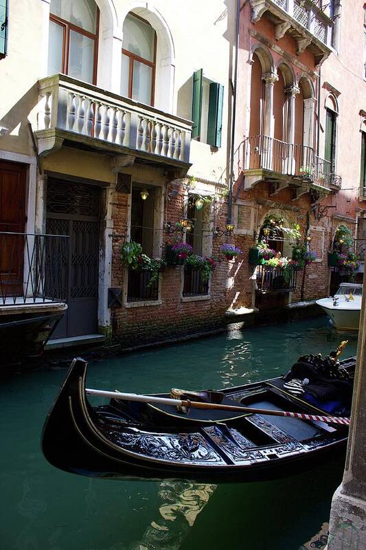 Gondola Art Print featuring the photograph A peak around the corner - Venice by Yvonne M Smith