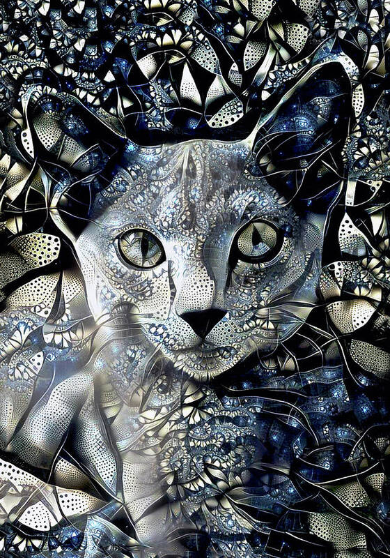 Cat Art Print featuring the digital art A Russian Blue Cat Named Grayson by Peggy Collins