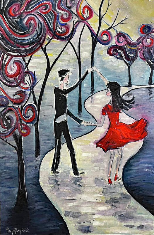 Romantic Couple Art Print featuring the painting Dancing in the Moonlight by Roxy Rich
