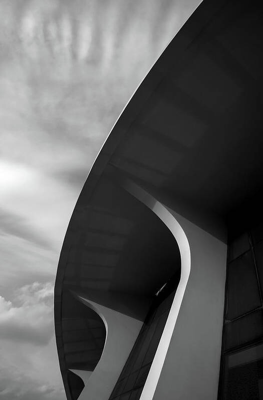 Architecture Art Print featuring the photograph Abstract architecture design. Black and white futuristic exterio by Michalakis Ppalis