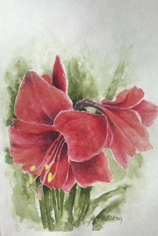 Amaryllis Art Print featuring the painting Amaryllis by Milly Tseng