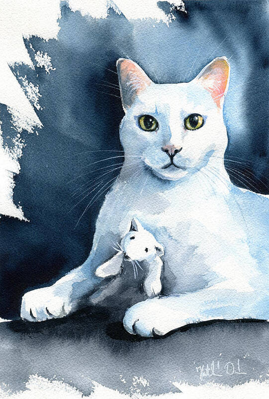 Andy Warhol Art Print featuring the painting Andy Warhol - White Cat Painting by Dora Hathazi Mendes