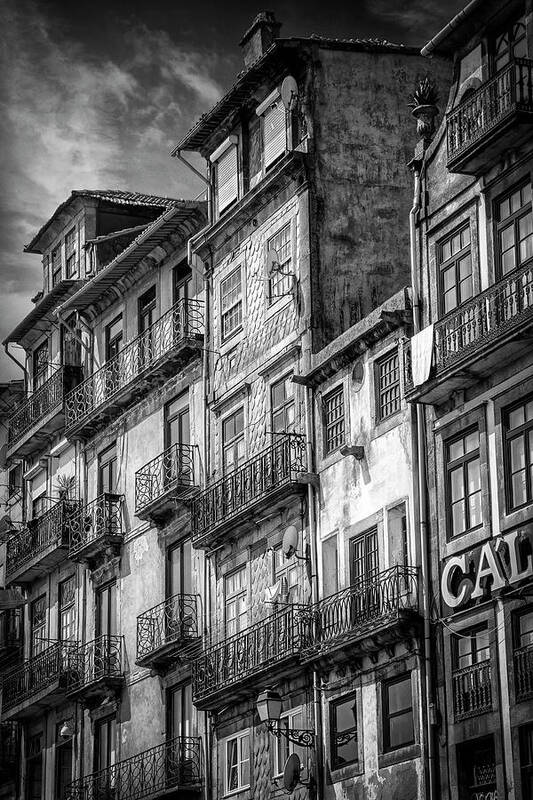 Porto Art Print featuring the photograph Architecture of Old Porto Portugal Black and White by Carol Japp