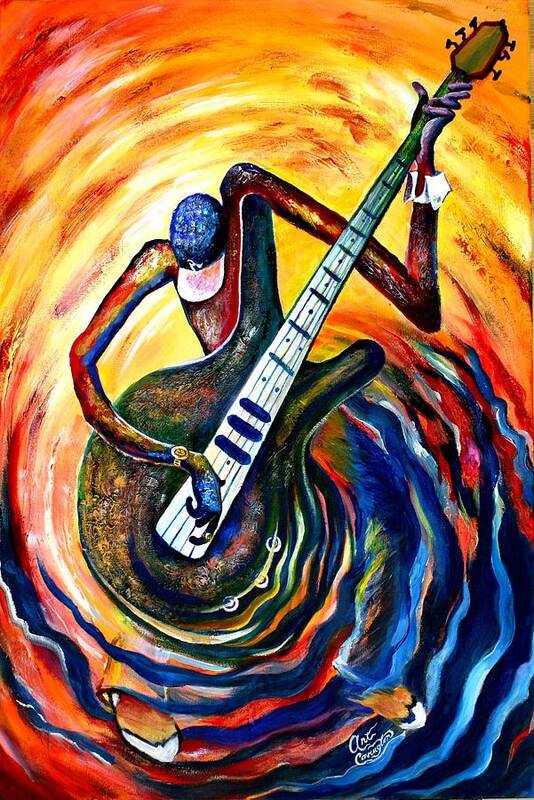 Bass Guitar Art Print featuring the painting Bass Man by Arthur Covington