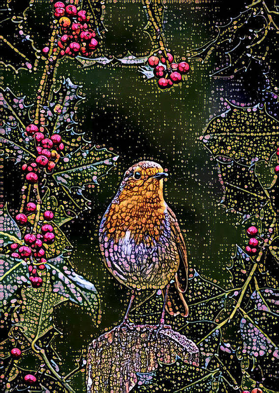 Bird Art Print featuring the digital art Beaded Bird by Juliette Becker