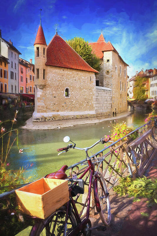 Annecy Art Print featuring the photograph Bicycle by the Canal Annecy France by Carol Japp