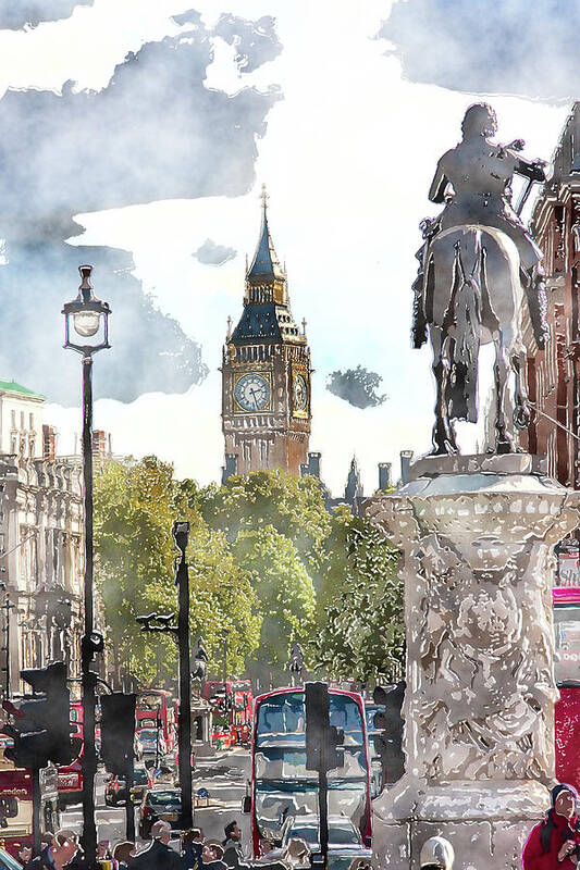 Big Ben Art Print featuring the digital art Big Ben and King George by SnapHappy Photos