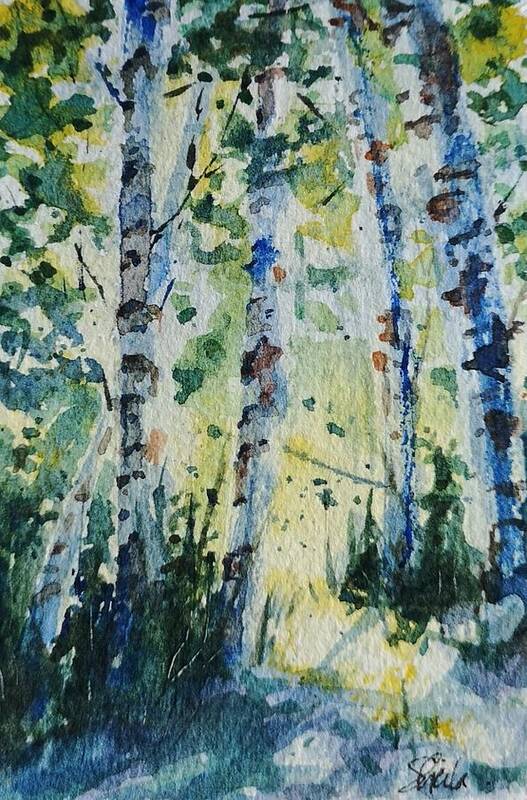 Birch Art Print featuring the painting Birches by Sheila Romard
