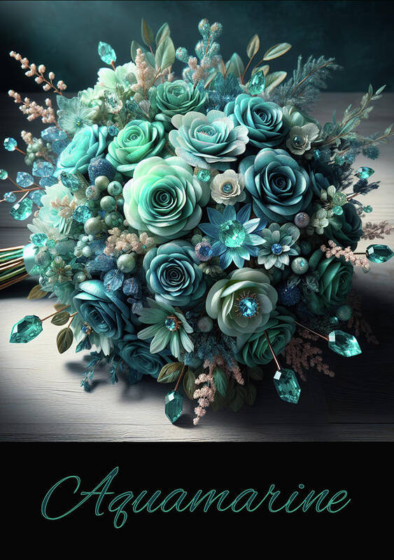 Aquamarine Art Print featuring the digital art Birthstone Bouquet - Aquamarine by Carol Crisafi