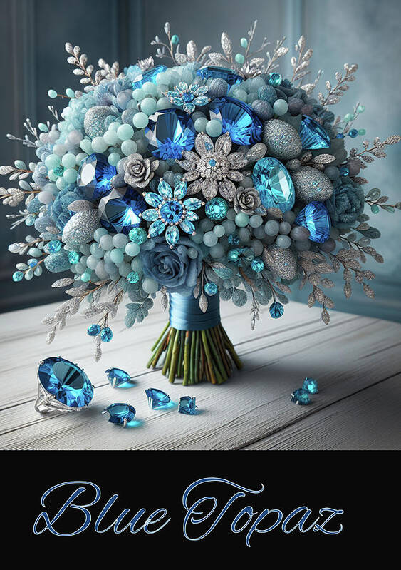 Birthstone Bouquet Art Print featuring the digital art Birthstone Bouquet - Blue Topaz by Carol Crisafi
