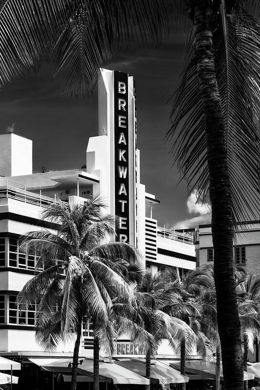 Florida Art Print featuring the photograph Black Florida Series - Beautiful Miami Art Deco by Philippe HUGONNARD