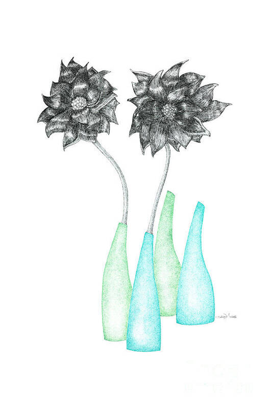 Flowers Art Print featuring the drawing Black Iris-green/blue by Lisa Senette