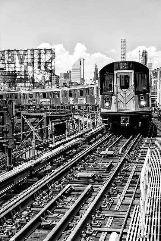 United States Art Print featuring the photograph Black Manhattan Series - Line 7 Queens by Philippe HUGONNARD