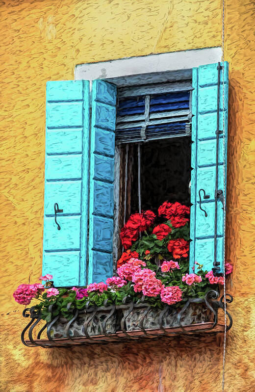 Window Art Print featuring the photograph Blue Flower Window of Romantic Venice by David Letts