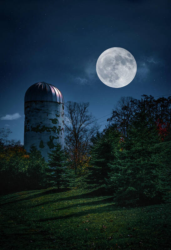 No People Art Print featuring the photograph Blue Moon Silo by Dee Potter