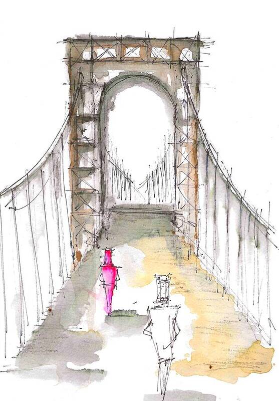 Bridge Art Print featuring the drawing Bridge Perspective I by Jason Nicholas
