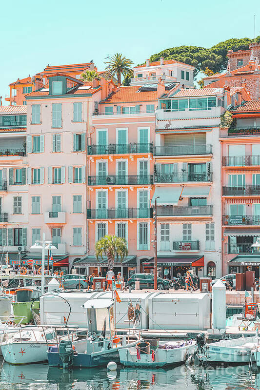 Cannes Art Print featuring the photograph Cannes Downtown City, Summer Travel Print, Retro City, Luxury Yachts, City Marina Port France by Radu Bercan