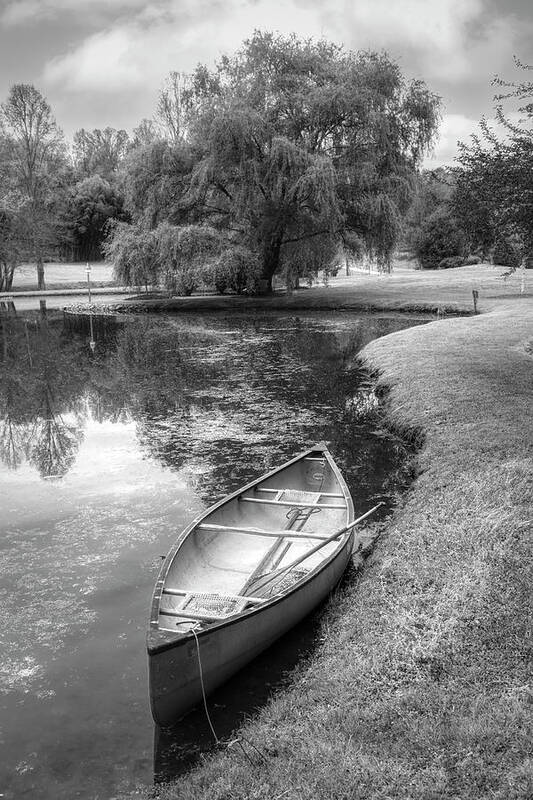 Boats Art Print featuring the photograph Canoe in Spring in Black and White by Debra and Dave Vanderlaan