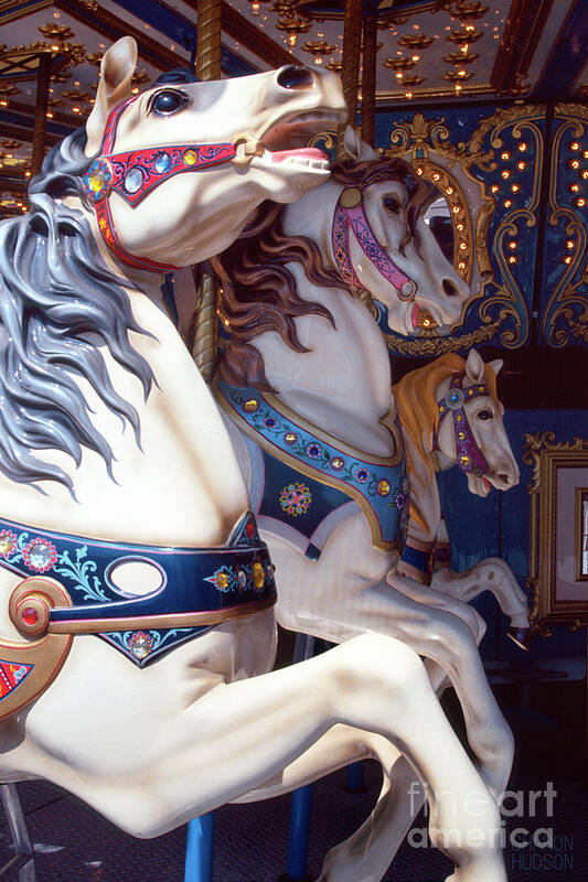 Carousel Art Print featuring the photograph carousel horse photographs - Three White Horses by Sharon Hudson