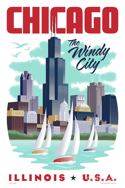 Art Deco Art Print featuring the digital art Chicago Poster - Vintage Travel by Jim Zahniser