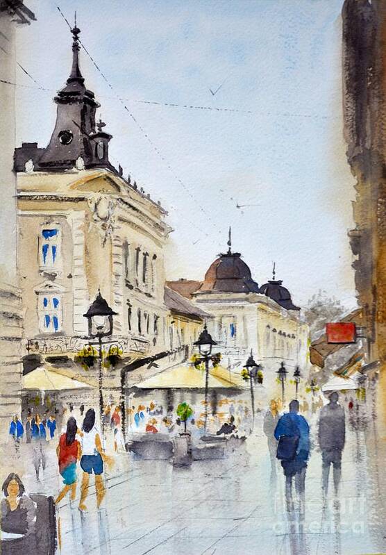 Watercolor Painting Art Print featuring the painting Choco cafe in Knez Mihajlova st. Beograd 25x36cm 2020 by Nenad Kojic Watercolours