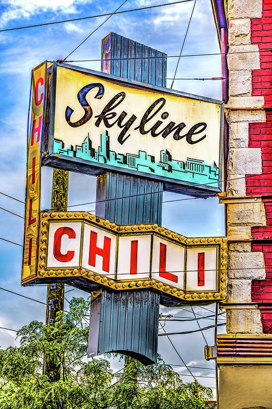 Cincinnati Skyline Art Print featuring the photograph Cincinnati Skyline Chili Sign by Gregory Ballos