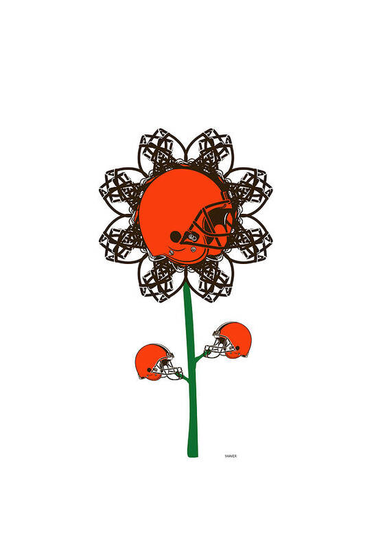 Nfl Art Print featuring the digital art Cleveland Browns - NFL Football Team Logo Flower Art by Steven Shaver