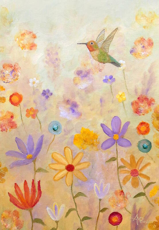 Hummingbird Art Print featuring the painting Close To Heaven I by Angeles M Pomata