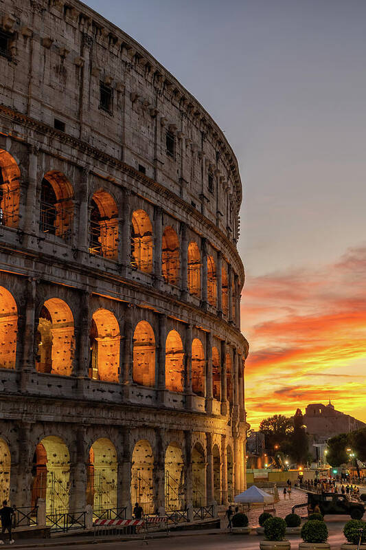 Colosseum Art Print featuring the photograph Colosseum in Rome at Sunset by Artur Bogacki