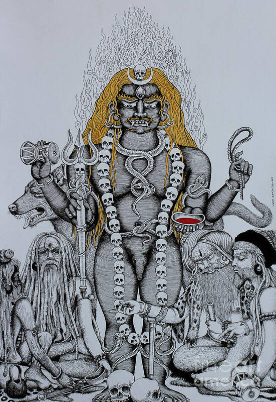 Bhairava Art Print featuring the painting Conversation about Bhairava by Vrindavan Das