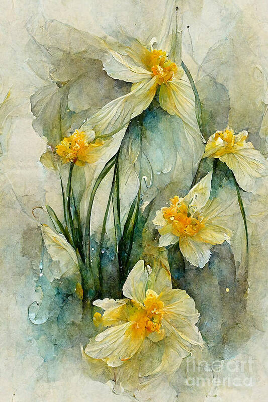 Series Art Print featuring the digital art Daffodils by Sabantha