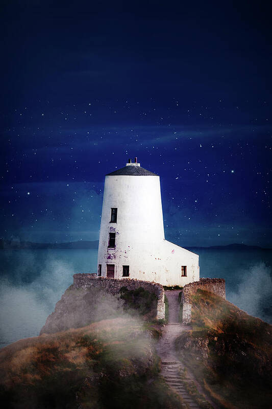 Tŵr Mawr Lighthouse Art Print featuring the photograph Dark and moody Twr Mawr Lighthouse, North Wales by Victoria Ashman