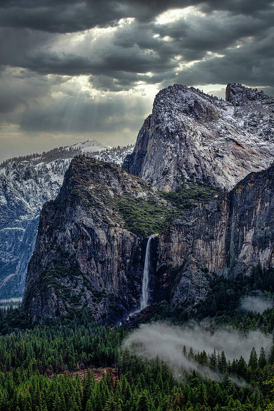 Landscape Art Print featuring the photograph Dark Clouds over Bridalveil Fall by Romeo Victor