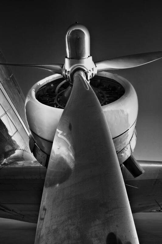Dc3 Art Print featuring the photograph DC3 Propellor in Black and White by HawkEye Media