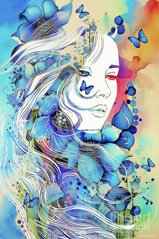 Delphinium Flowers Art Print featuring the digital art Delphinium Goddess by Tina LeCour