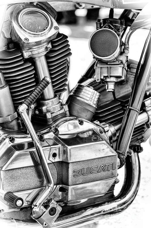 Ducati Art Print featuring the photograph Ducati Mike Hailwood Replica Engine Monochrome by Tim Gainey