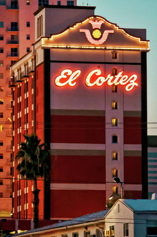 El Cortez Art Print featuring the photograph El Cortez Hotel Sign Las Vegas by Tatiana Travelways