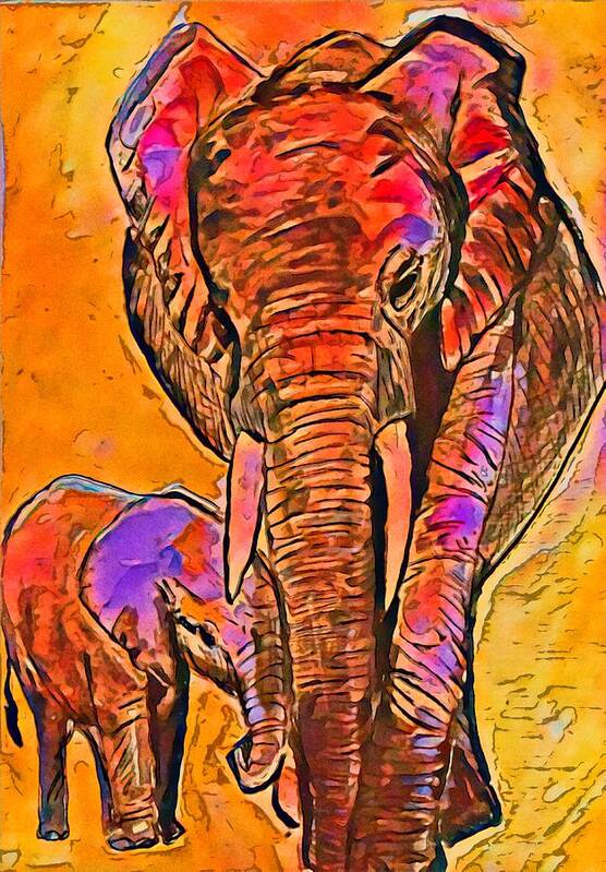 Elephant Art Print featuring the mixed media Elephant Stroll 1 by Eileen Backman
