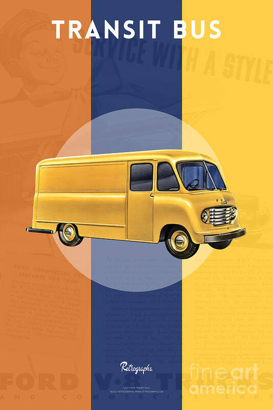 1930s Art Print featuring the mixed media Exclusive Retrographs 1947 Ford Transit Bus poster, part of a series by Retrographs