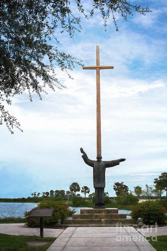 The Great Cross In St. Augustine Florida Art Print featuring the photograph Father Francisco Lopez de Mendoza Grajales at The Great Cross by Amy Dundon