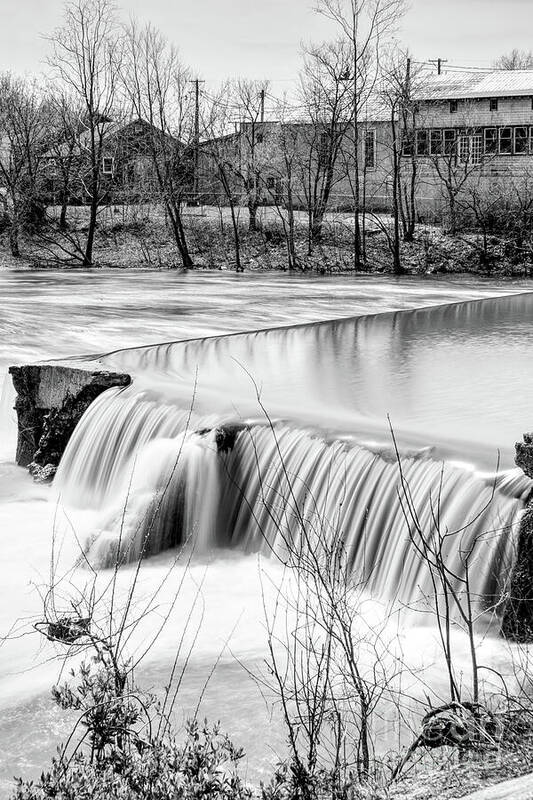 Waterfall Art Print featuring the photograph Finley River Dam By Ozark Mill Grayscale by Jennifer White