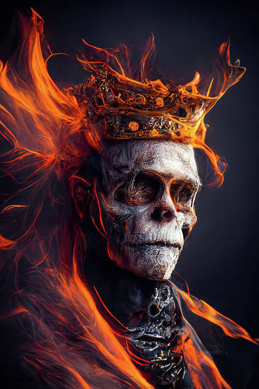 King Art Print featuring the digital art Fire Skeleton King 02 by Matthias Hauser