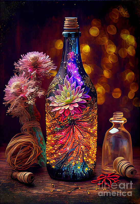 Series Art Print featuring the digital art Fireworks In Bottle by Sabantha