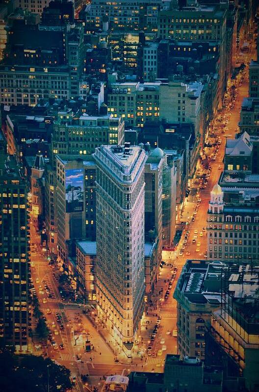 Manhattan Art Print featuring the photograph Flatiron Building at Night - New York City - Manhattan by Marianna Mills