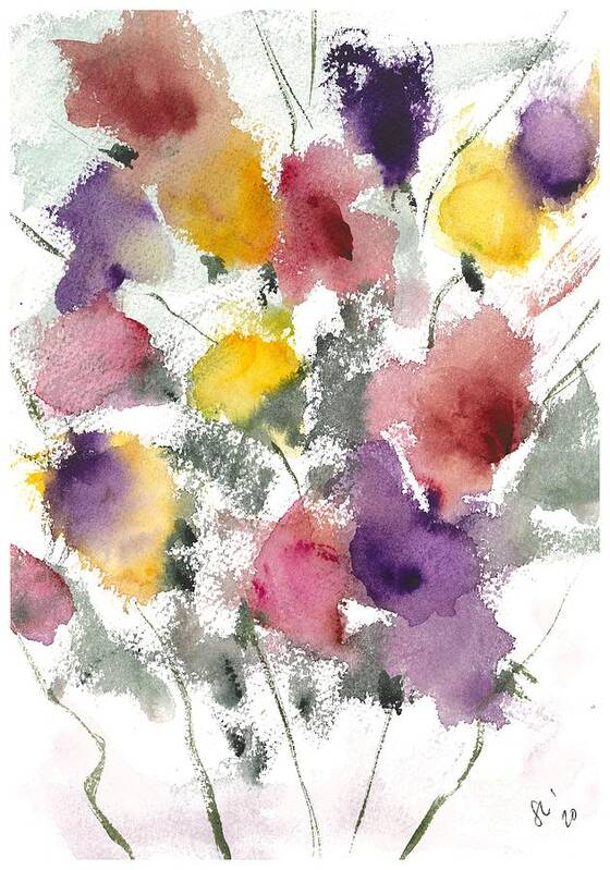 Water Art Print featuring the painting Flowers by Loretta Coca