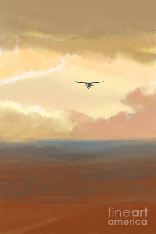 Landscape Art Print featuring the digital art Fly into the Sunset by Rohvannyn Shaw