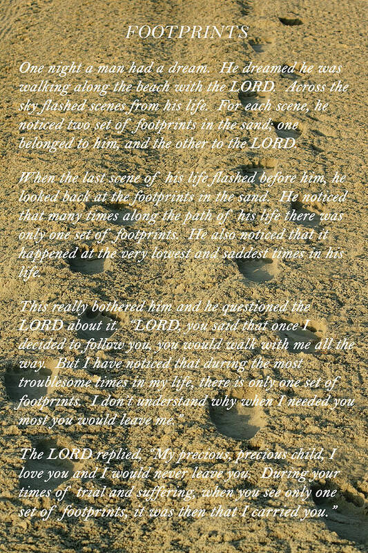 Footprints In The Sand Art Print featuring the photograph Footprints In The Sand by Lens Art Photography By Larry Trager