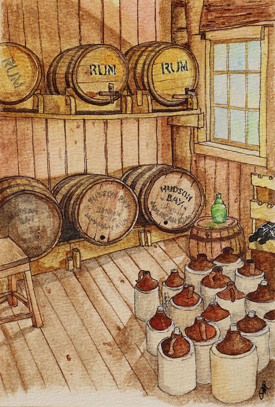 Barrels Art Print featuring the painting Fort Edmonton barrels by Lisa Mutch