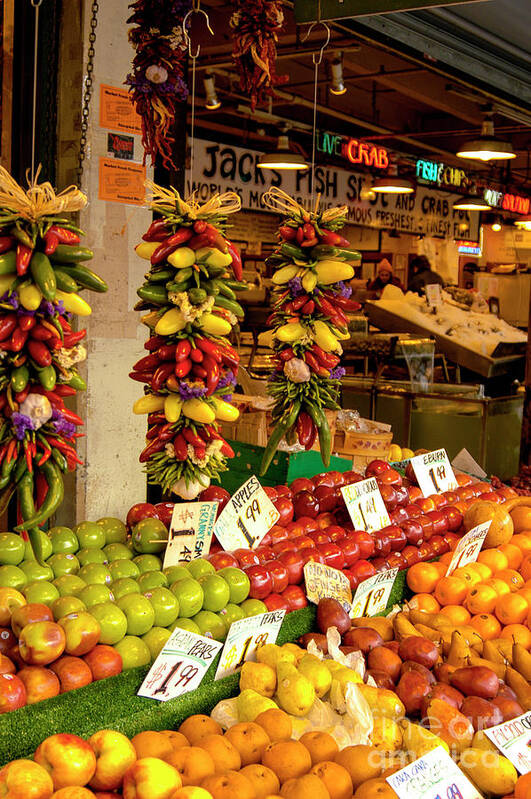 Market Art Print featuring the photograph Fruit and Vegetable market in Seattle, Washington with beautiful produce at great prices by Gunther Allen